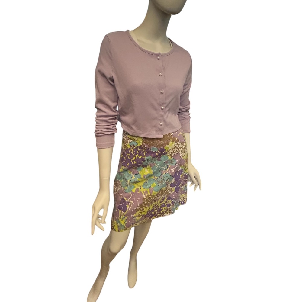 Talbots Garden Floral Canvas Skirt Size 8 Purple Cotton - Picture 2 of 13